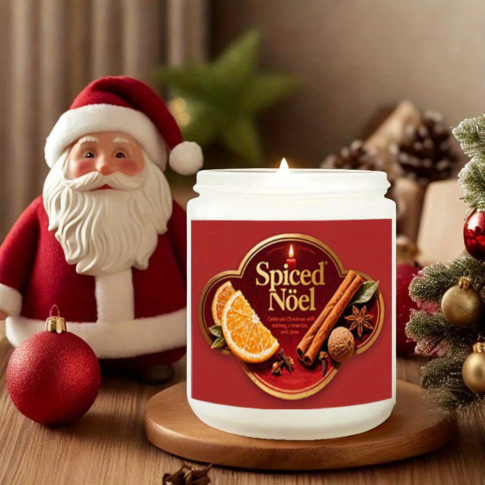 1pc Spiked Noel Scented Candle - Soy Wax, 8-12 Hour Burn Time, Festive Christmas Design with Orange & Cinnamon, Ideal Gift for Women, Men, Family, Friends, and More, Indoor Use, No Battery Needed, Christmas Candle, Best for C