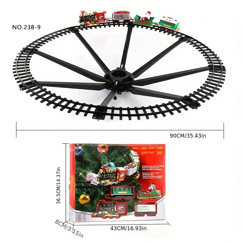 35.43-inch Large Electric Christmas Toy Train Set with Motorized Track System, Pull-Back/Crank/Push Operation, Flashing Lights & Realistic Sounds - Multicolor Locomotives & Train, Gift for Boys & Girls (Santa- Model Railroad