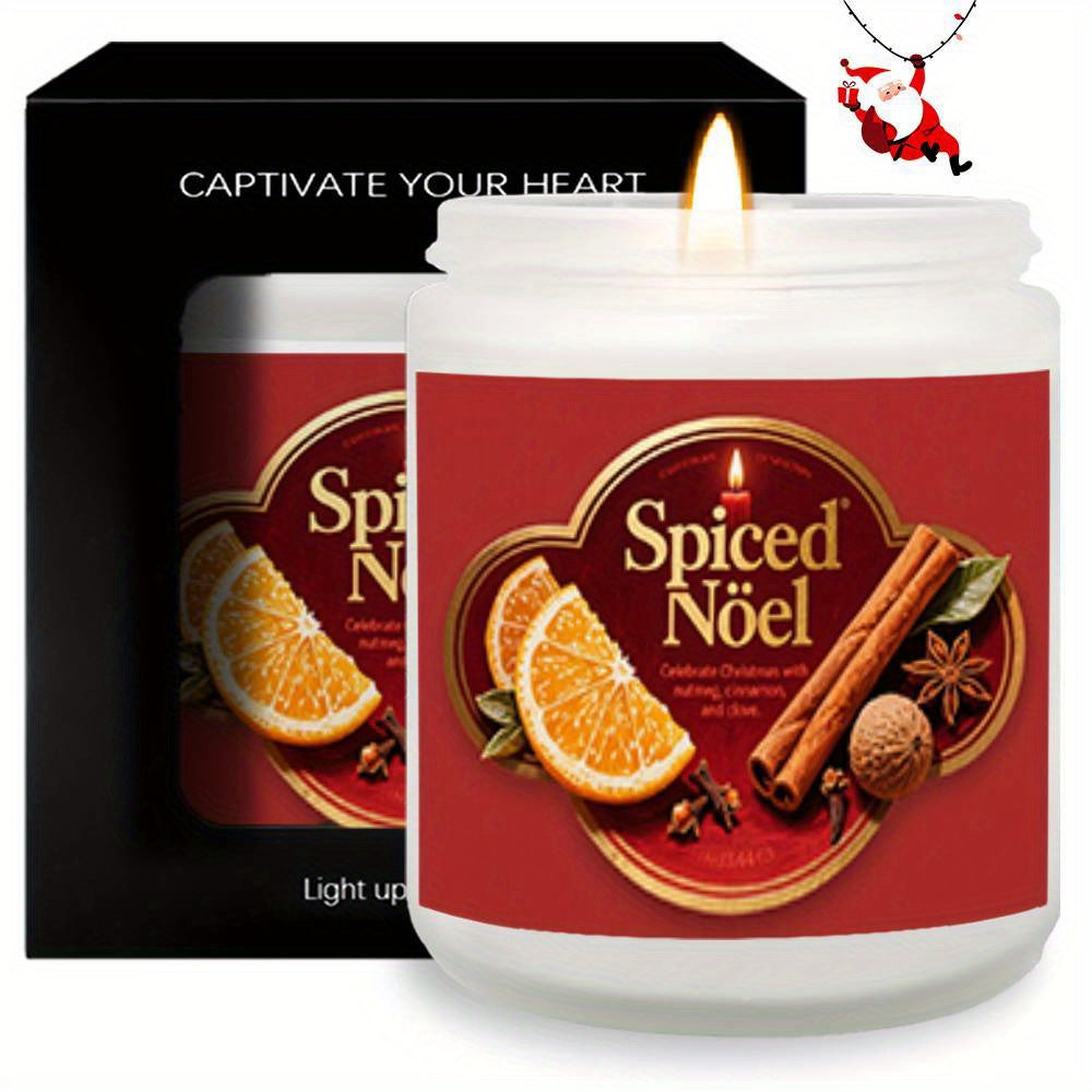 1pc Spiked Noel Scented Candle - Soy Wax, 8-12 Hour Burn Time, Festive Christmas Design with Orange & Cinnamon, Ideal Gift for Women, Men, Family, Friends, and More, Indoor Use, No Battery Needed, Christmas Candle, Best for C