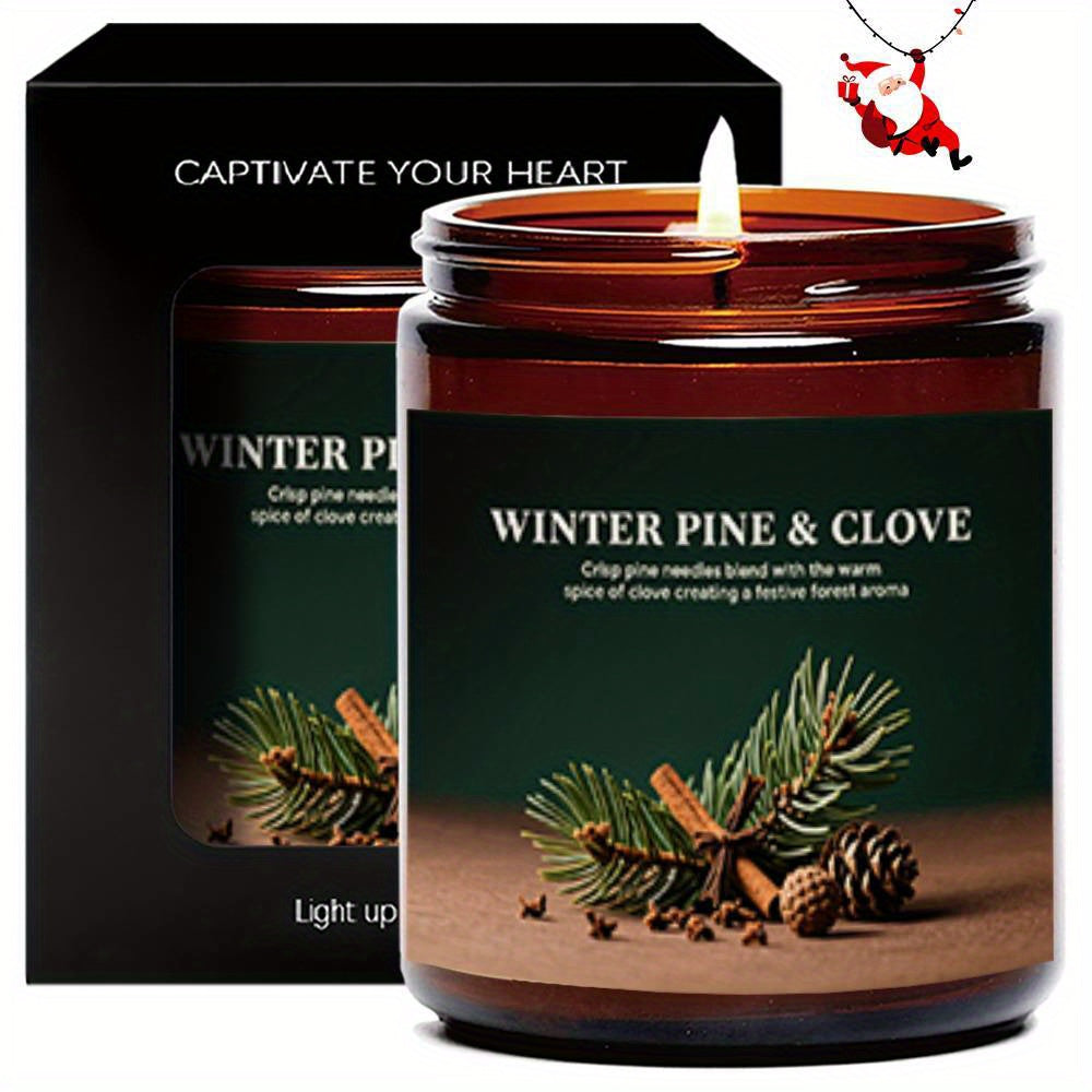 1pc Lavender Scented Candle Merry Christmas Winter Pine & Clove Home Room Decor Festive Decoration Holiday Gift Idea for Friends Family Loved Ones Christmas Eve Christmas Day Seasonal Home Fragrance Cozy Atmosphere