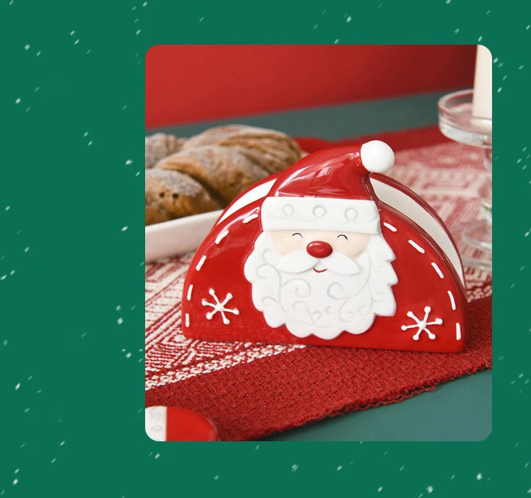 JUSTINLAU Home Decoration for Xmas Gift Santa Claus Napkin Holder Nordic Style Creative Ceramic Relief Christmas Tissue Holder