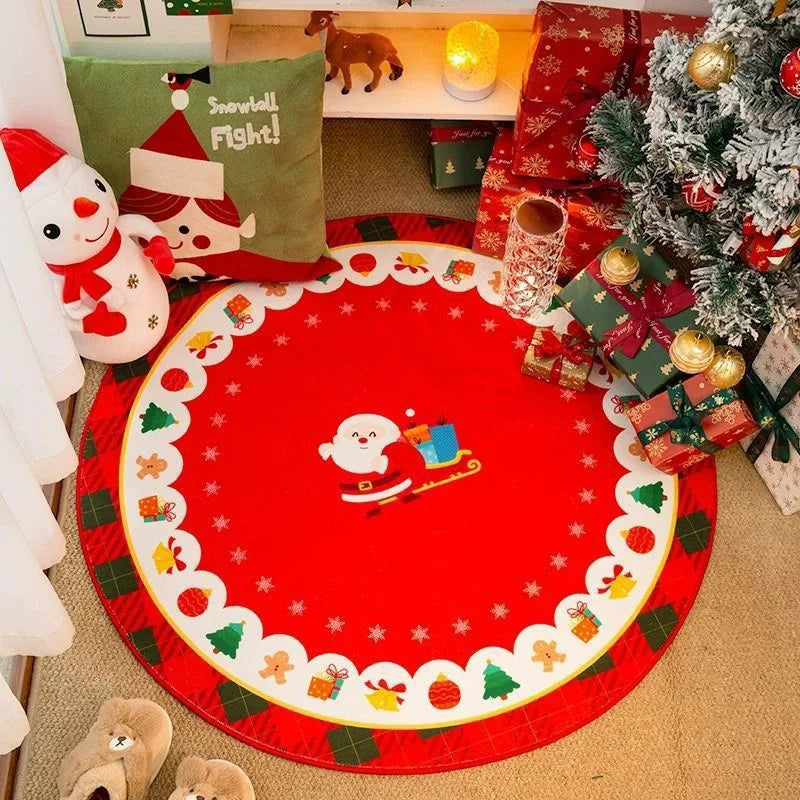 Round Christmas Snowflake Rug – Festive Holiday Floor Mat for Living Room & Tree Decoration