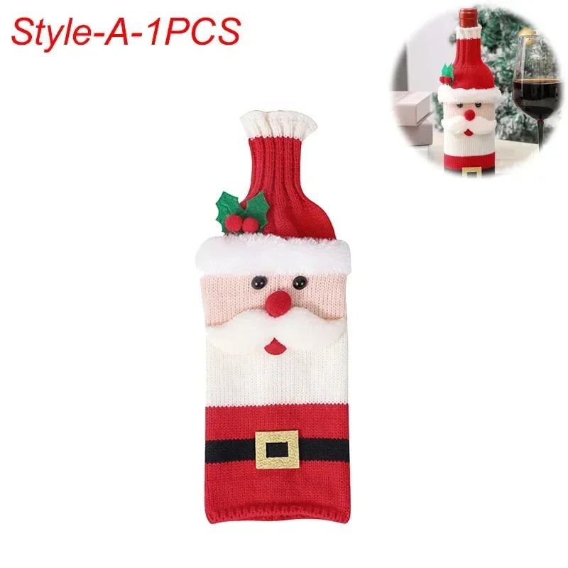Christmas Wine Bottle Cover Set Santa Snowman Woven Wine Bottle Bags for Christmas Party Dinner Table Decorations New Year Gifts