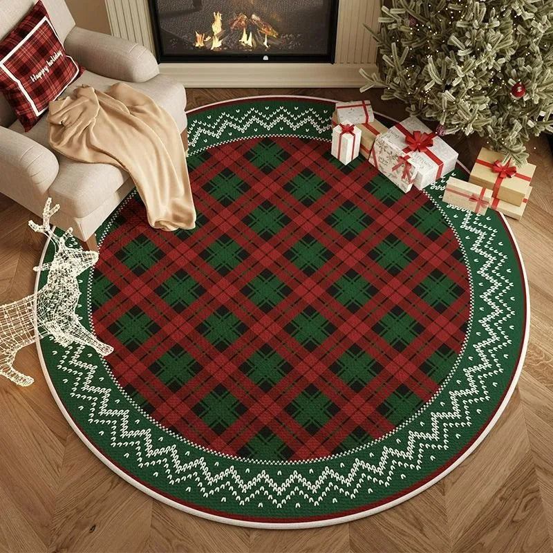 Round Christmas Snowflake Rug – Festive Holiday Floor Mat for Living Room & Tree Decoration