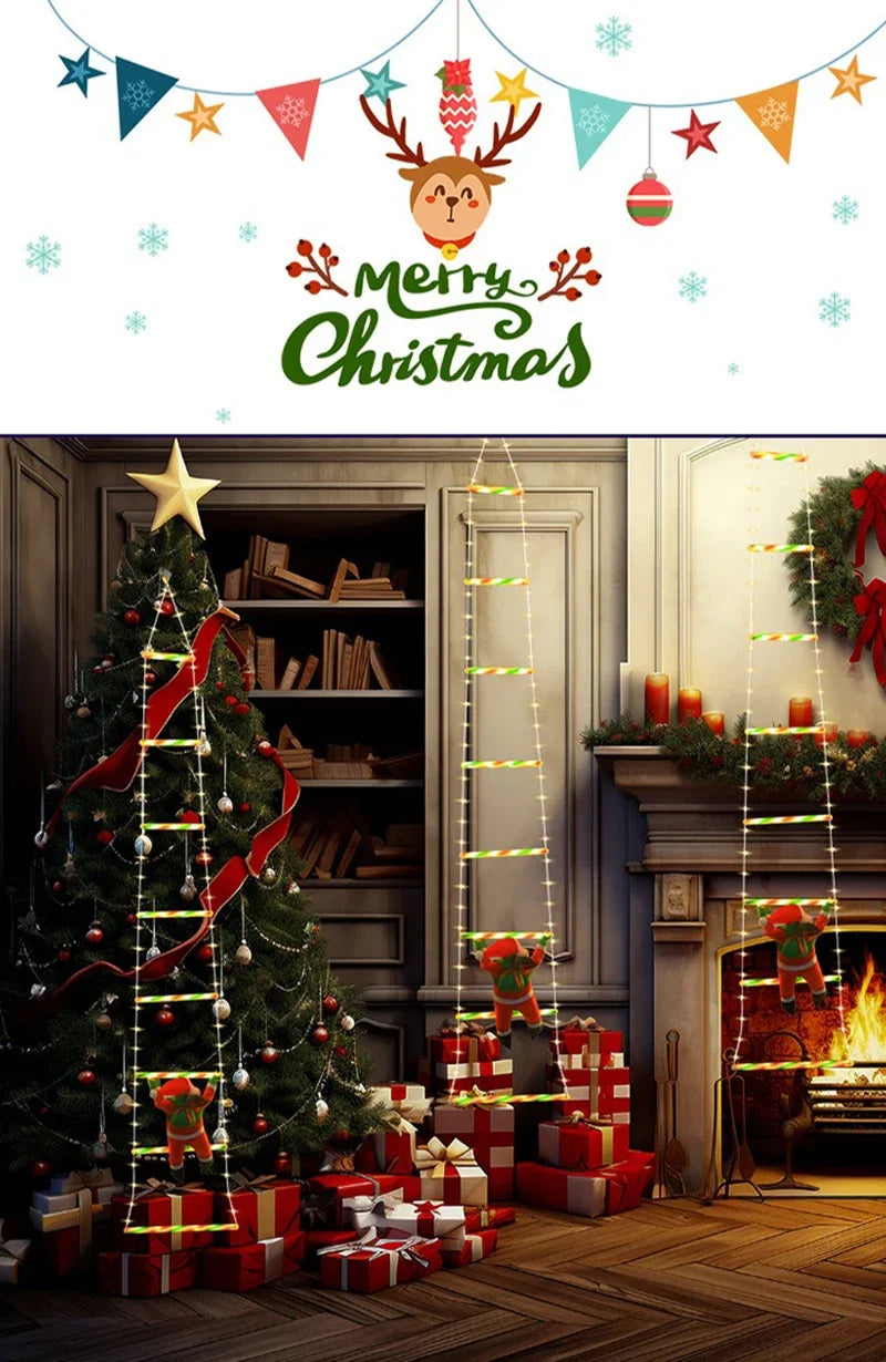 LED Climbing Santa with Light-Up Ladder – Outdoor Christmas Decoration
