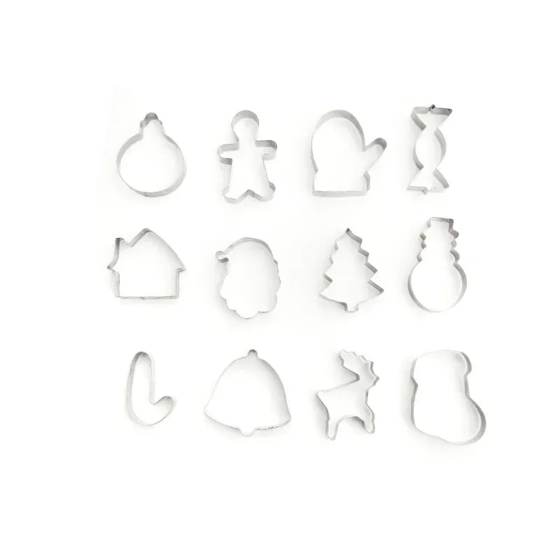 12 pieces/set Christmas Cookie Mould Gingerbread Man/Tree/Snowflake Steel Biscuit Cutters for Christmas DIY Baking Supplies