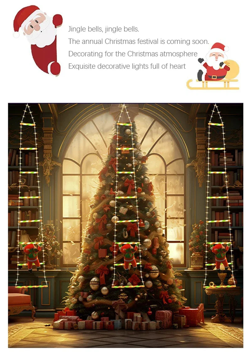 LED Climbing Santa with Light-Up Ladder – Outdoor Christmas Decoration