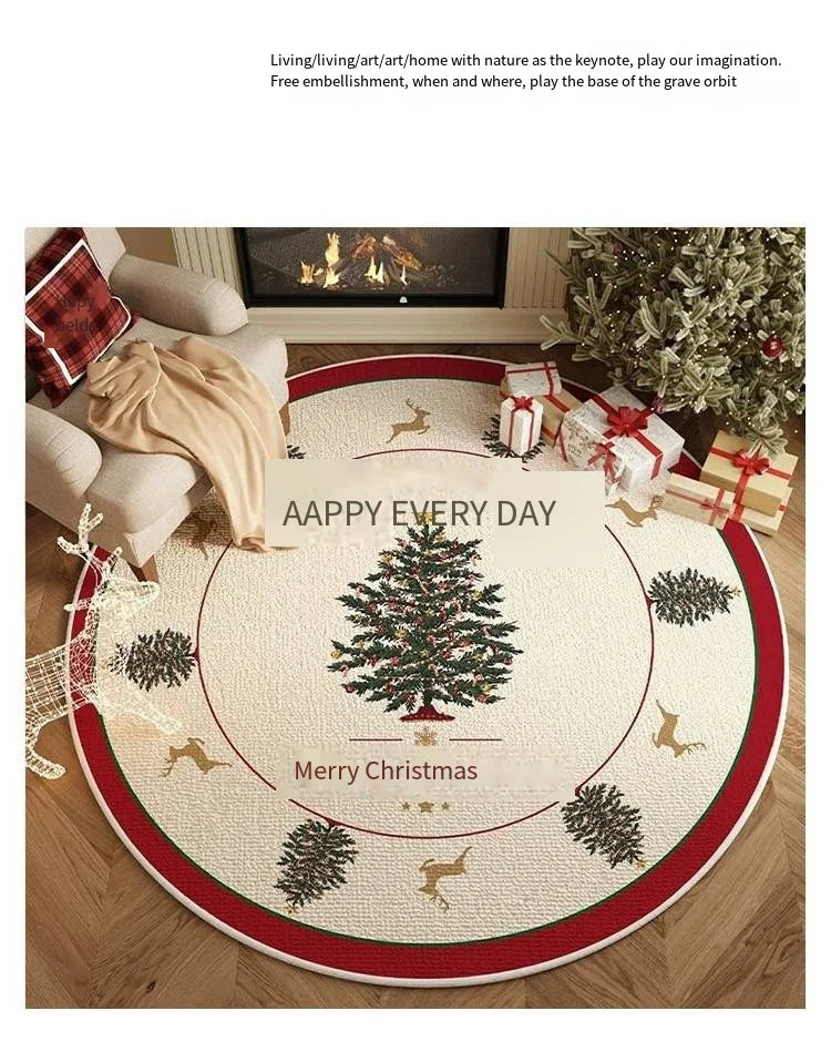 Round Christmas Snowflake Rug – Festive Holiday Floor Mat for Living Room & Tree Decoration