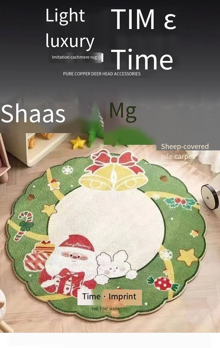 Round Christmas Snowflake Rug – Festive Holiday Floor Mat for Living Room & Tree Decoration