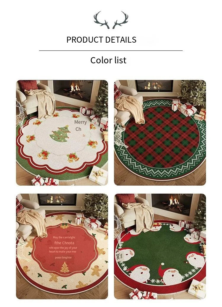 Round Christmas Snowflake Rug – Festive Holiday Floor Mat for Living Room & Tree Decoration
