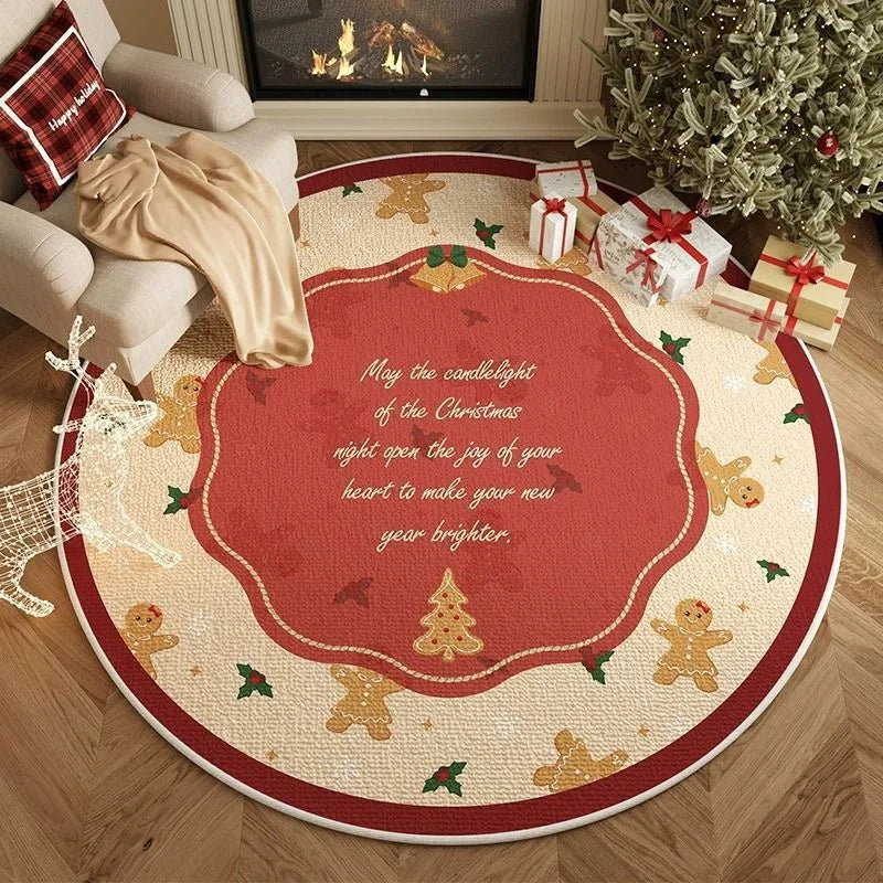 Round Christmas Snowflake Rug – Festive Holiday Floor Mat for Living Room & Tree Decoration