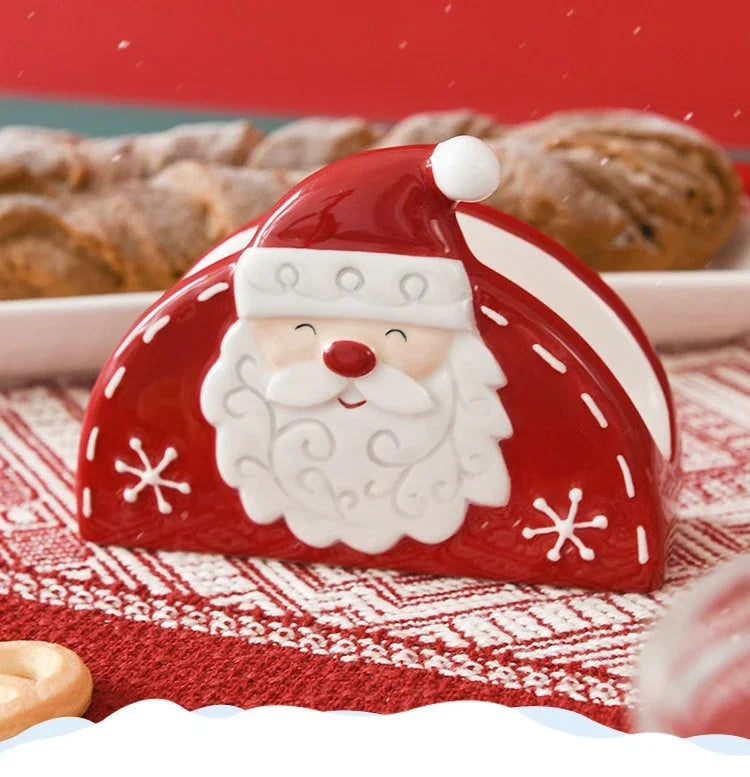 JUSTINLAU Home Decoration for Xmas Gift Santa Claus Napkin Holder Nordic Style Creative Ceramic Relief Christmas Tissue Holder