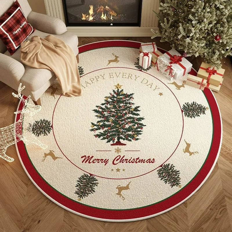 Round Christmas Snowflake Rug – Festive Holiday Floor Mat for Living Room & Tree Decoration