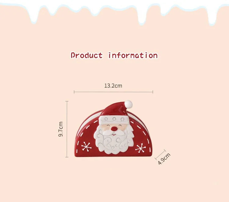 JUSTINLAU Home Decoration for Xmas Gift Santa Claus Napkin Holder Nordic Style Creative Ceramic Relief Christmas Tissue Holder
