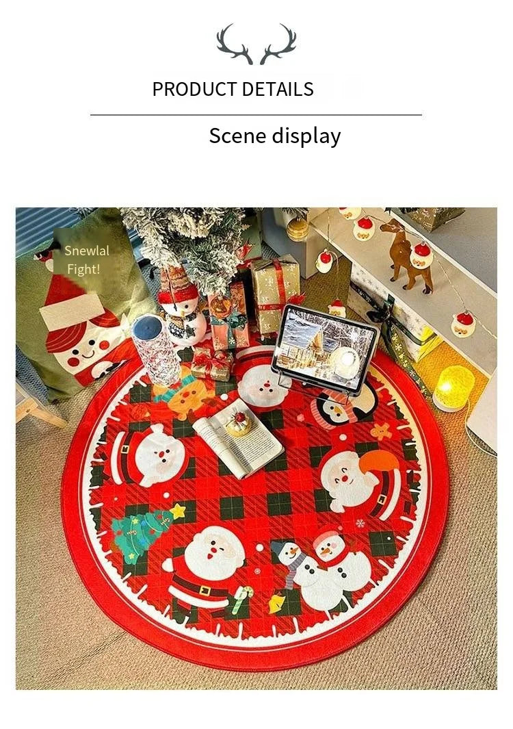 Round Christmas Snowflake Rug – Festive Holiday Floor Mat for Living Room & Tree Decoration