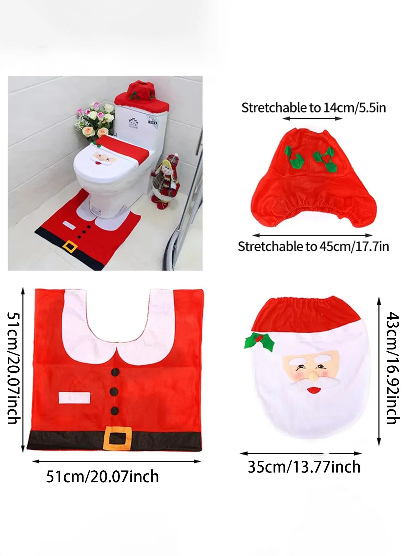 1set Christmas Dwarf Faceless Elderly Toilet Cover Cute Anti Slip and Easy to Clean Suitable for Christmas Home Bathroom Decor