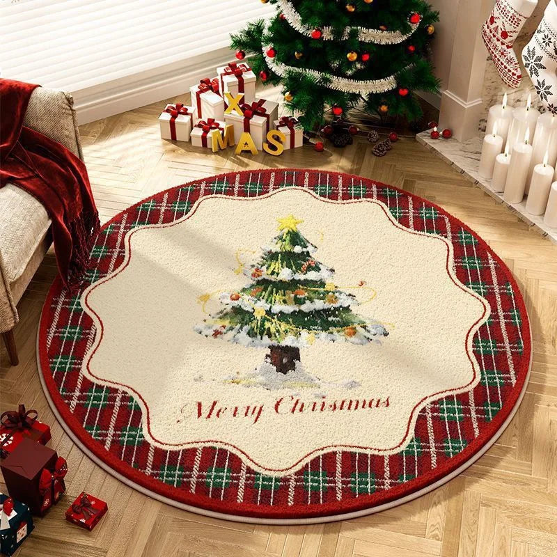 Round Christmas Snowflake Rug – Festive Holiday Floor Mat for Living Room & Tree Decoration