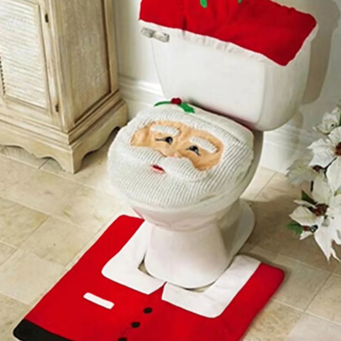 1set Christmas Dwarf Faceless Elderly Toilet Cover Cute Anti Slip and Easy to Clean Suitable for Christmas Home Bathroom Decor