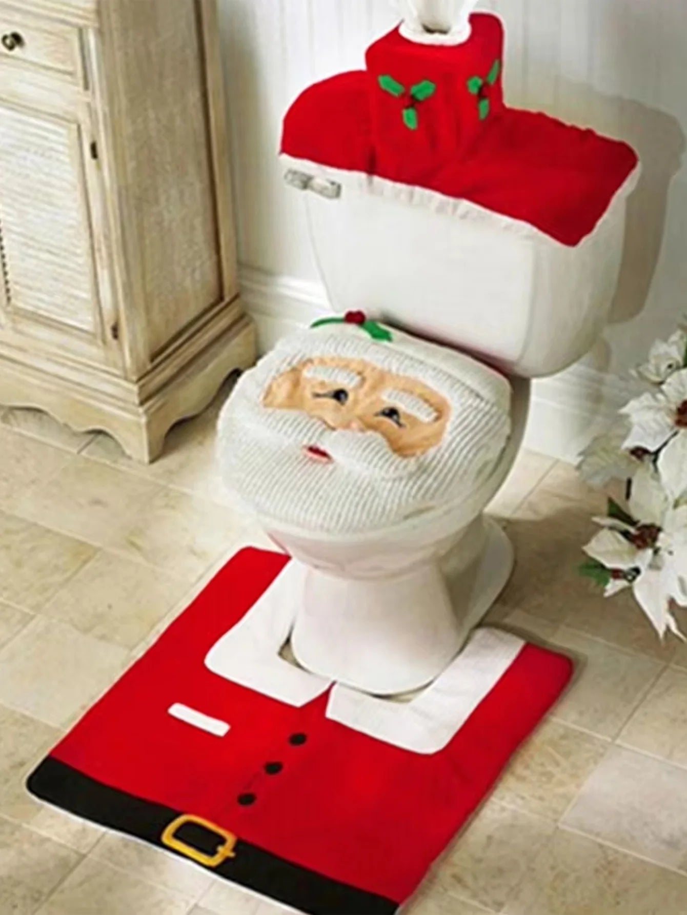 1set Christmas Dwarf Faceless Elderly Toilet Cover Cute Anti Slip and Easy to Clean Suitable for Christmas Home Bathroom Decor