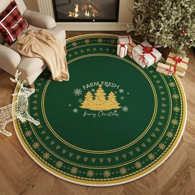 Round Christmas Snowflake Rug – Festive Holiday Floor Mat for Living Room & Tree Decoration