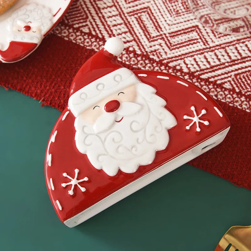 JUSTINLAU Home Decoration for Xmas Gift Santa Claus Napkin Holder Nordic Style Creative Ceramic Relief Christmas Tissue Holder