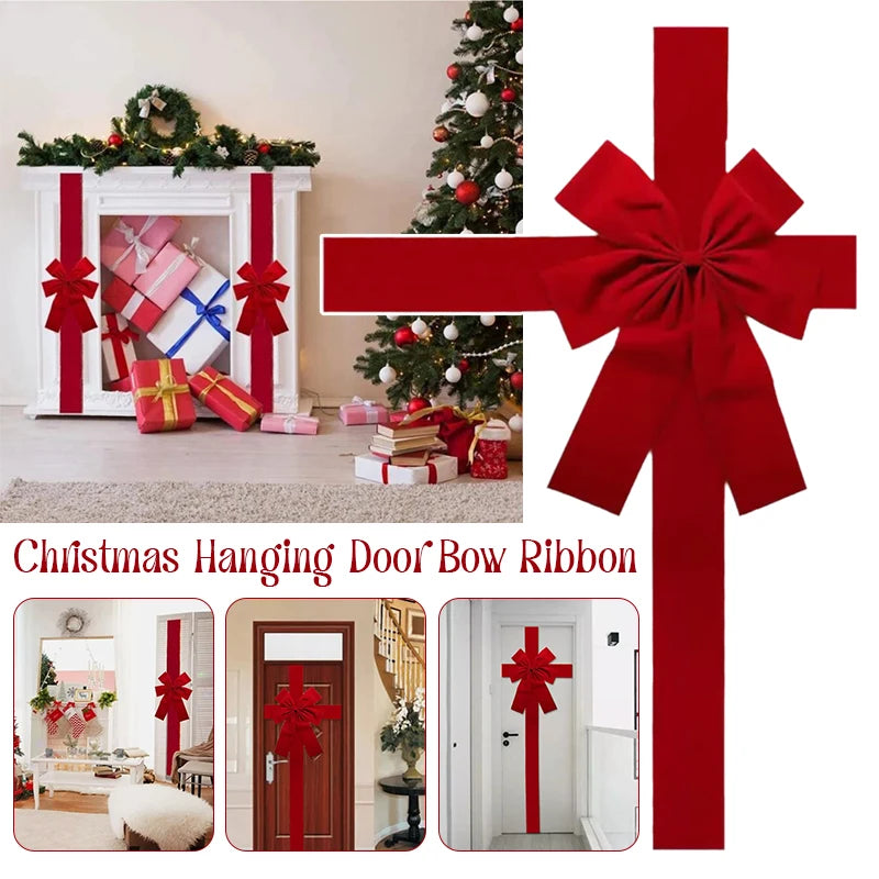 Christmas Front Door Decoration Hanging Bow Knot Imitation Linen Ribbon New Year Xmas Front Door Decor Big Bow Diy Material
