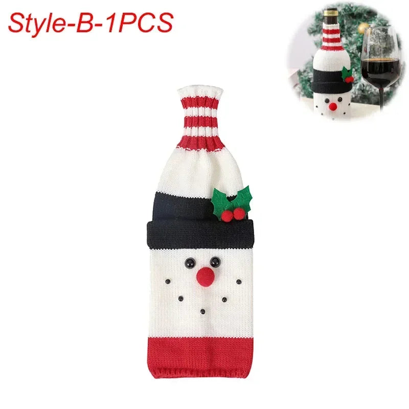 Christmas Wine Bottle Cover Set Santa Snowman Woven Wine Bottle Bags for Christmas Party Dinner Table Decorations New Year Gifts