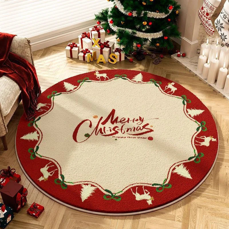 Round Christmas Snowflake Rug – Festive Holiday Floor Mat for Living Room & Tree Decoration