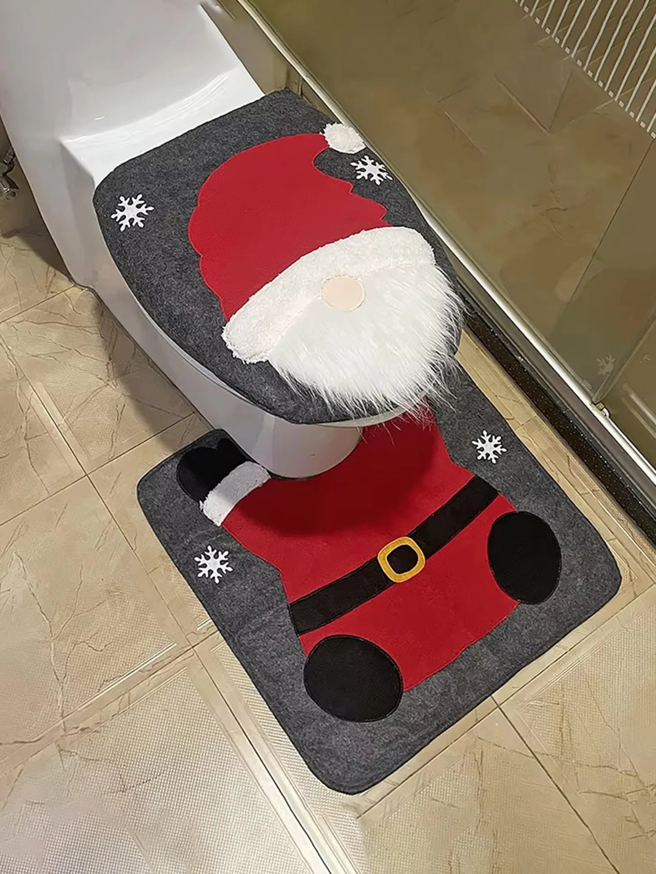 1set Christmas Dwarf Faceless Elderly Toilet Cover Cute Anti Slip and Easy to Clean Suitable for Christmas Home Bathroom Decor