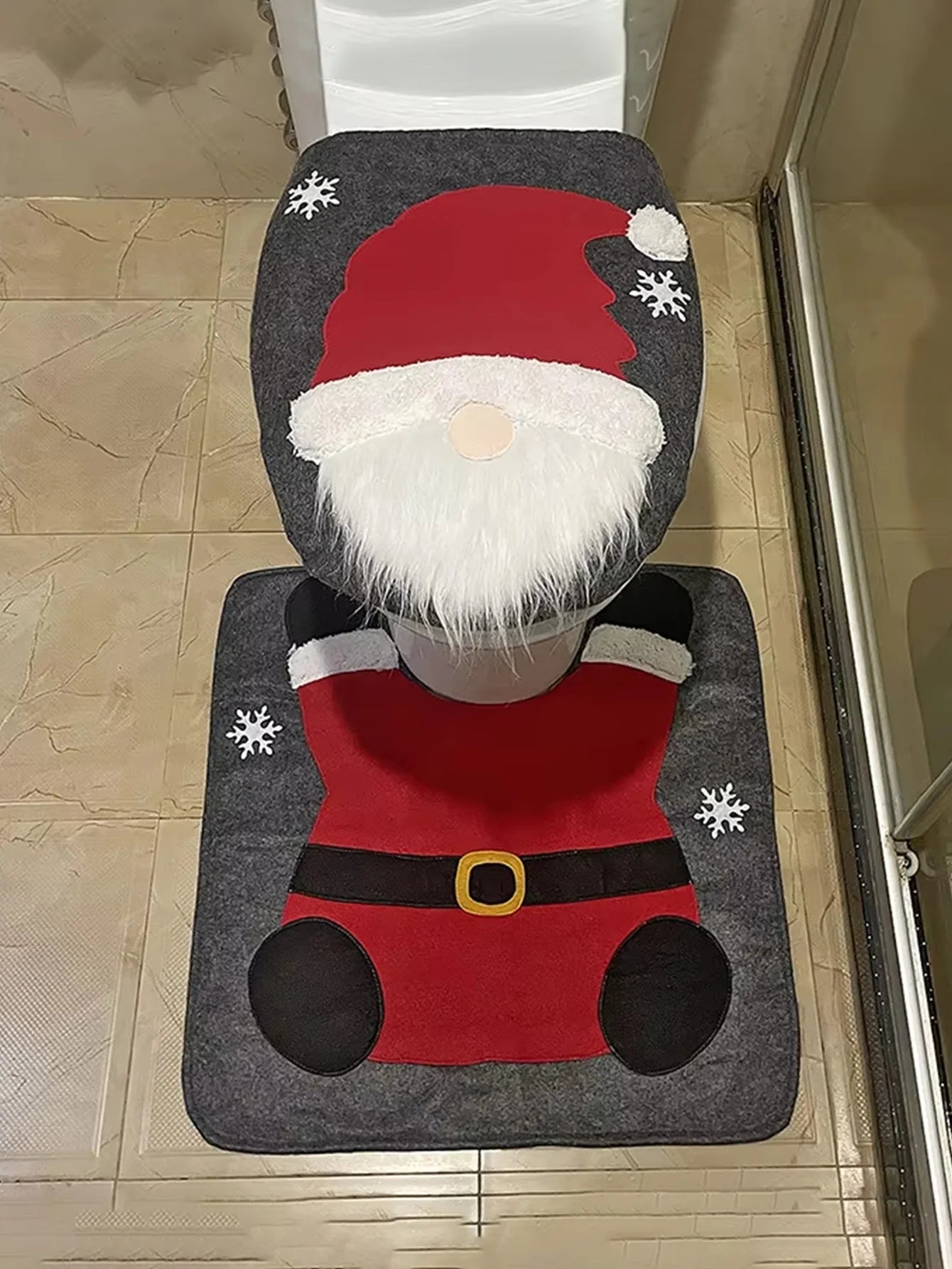 1set Christmas Dwarf Faceless Elderly Toilet Cover Cute Anti Slip and Easy to Clean Suitable for Christmas Home Bathroom Decor