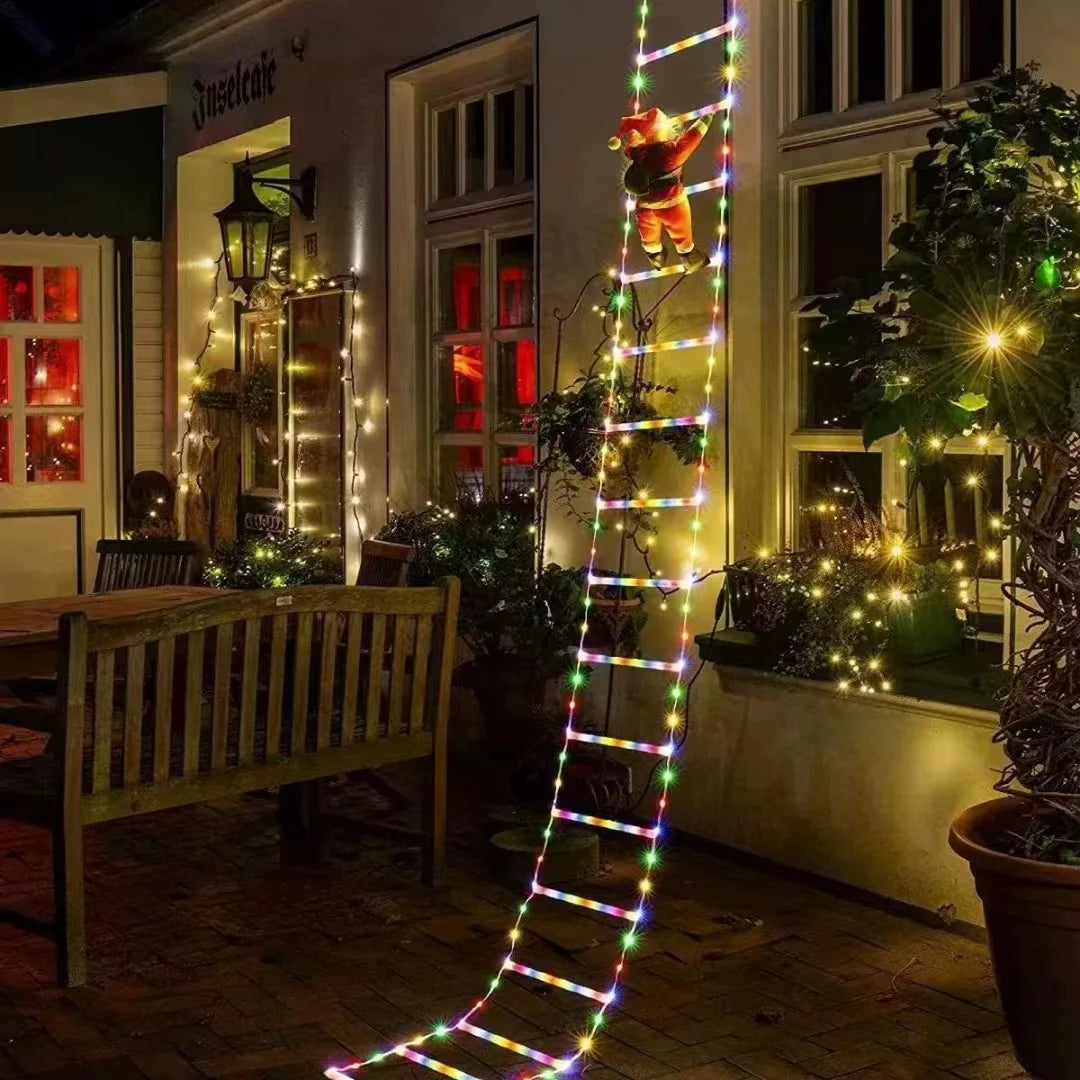 LED Climbing Santa with Light-Up Ladder – Outdoor Christmas Decoration