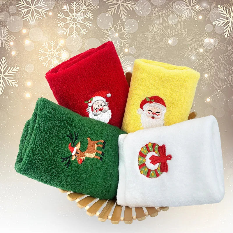 Soft Cotton Towels 3/4pcs Set Merry Christmas Santa Claus Hand Towels 32x45cm Absorbent Hand Bath Towels for Home Hotel Bathroom