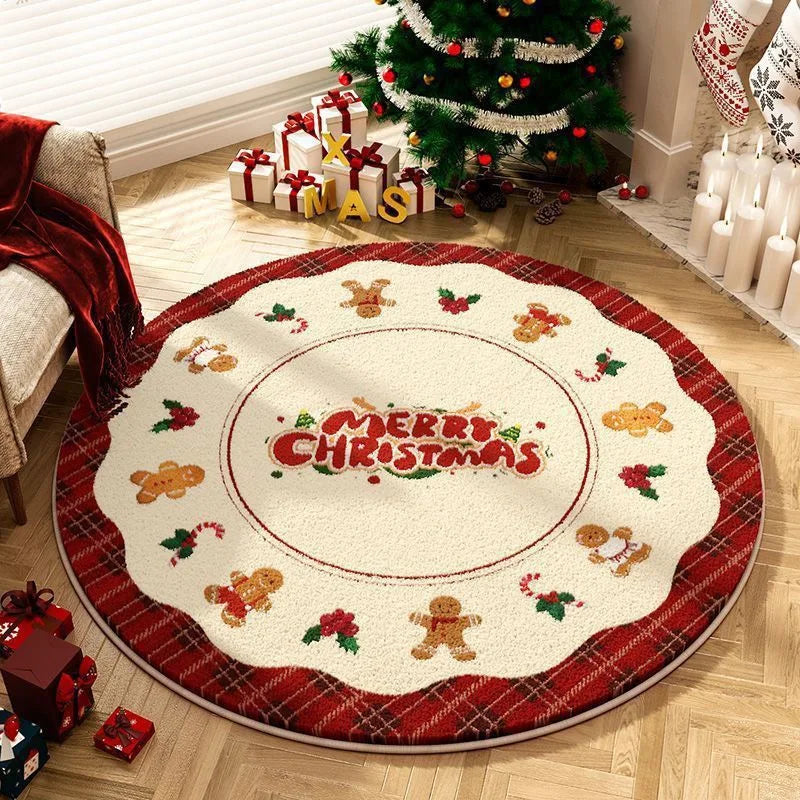Round Christmas Snowflake Rug – Festive Holiday Floor Mat for Living Room & Tree Decoration