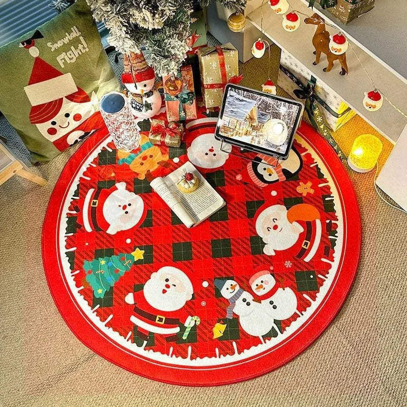 Round Christmas Snowflake Rug – Festive Holiday Floor Mat for Living Room & Tree Decoration