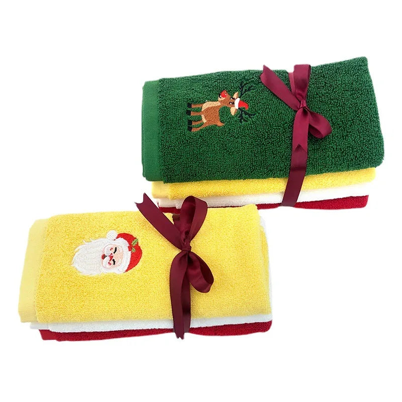 Soft Cotton Towels 3/4pcs Set Merry Christmas Santa Claus Hand Towels 32x45cm Absorbent Hand Bath Towels for Home Hotel Bathroom