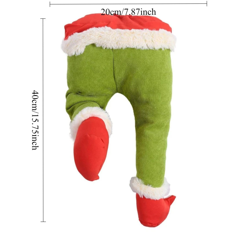 Christmas Elf Leg Plush Toy Xmas Tree Decoration Props Santa Claus Green Artificial Leg Children's Toy Christmas Home Decor
