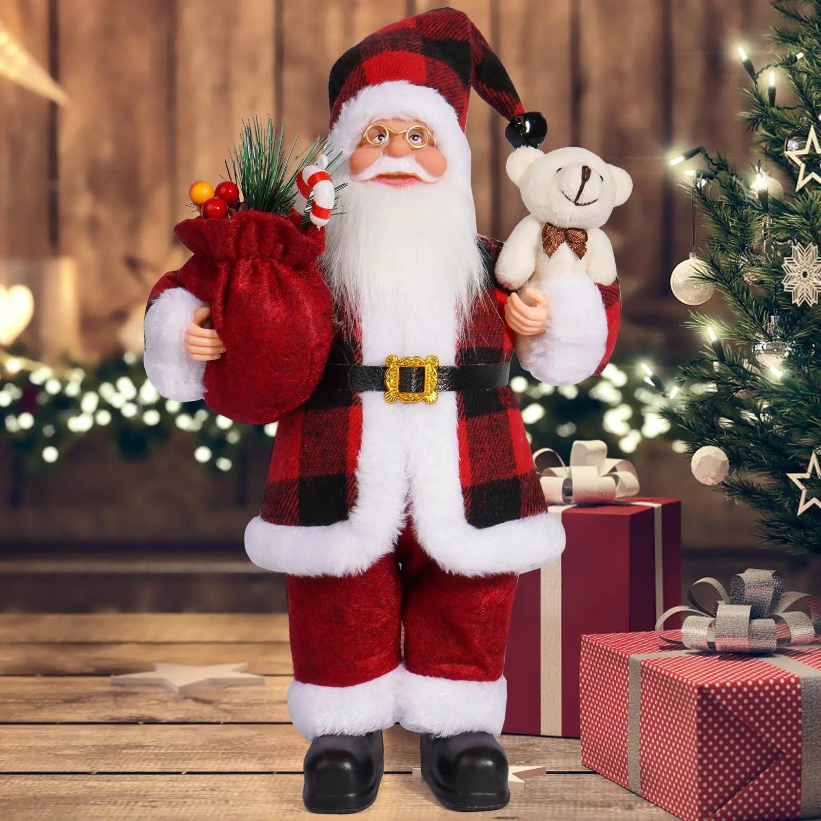 Christmas Santa Decoration with Gift Bag & Teddy Bear