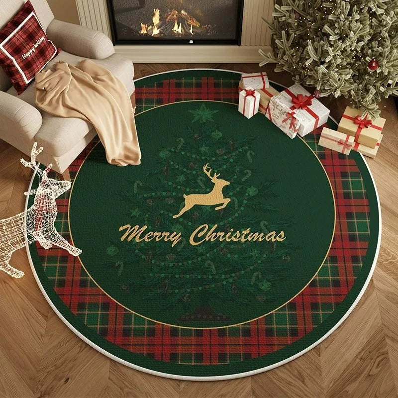 Round Christmas Snowflake Rug – Festive Holiday Floor Mat for Living Room & Tree Decoration