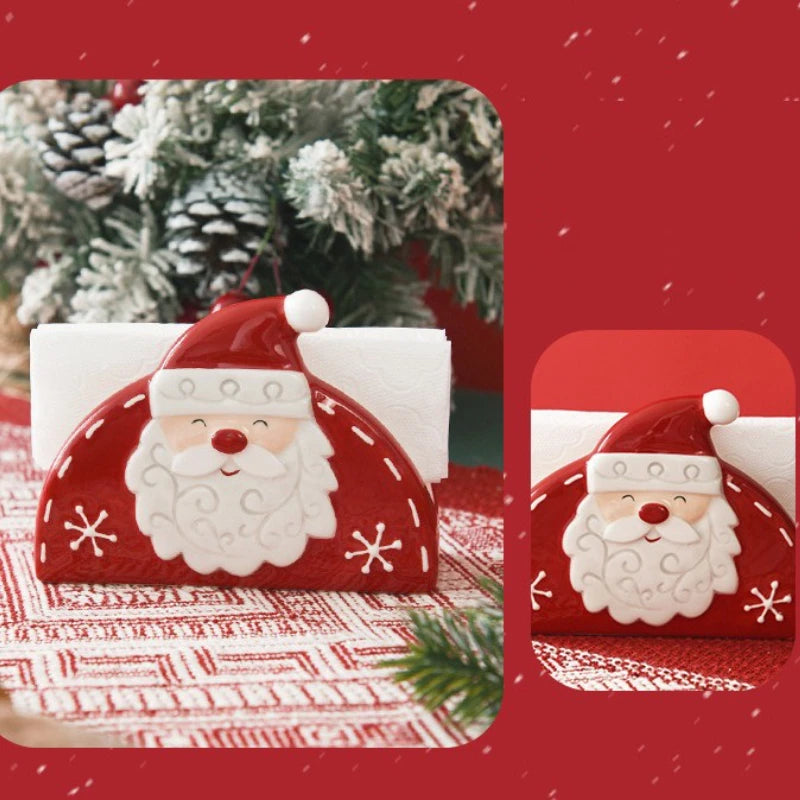 JUSTINLAU Home Decoration for Xmas Gift Santa Claus Napkin Holder Nordic Style Creative Ceramic Relief Christmas Tissue Holder