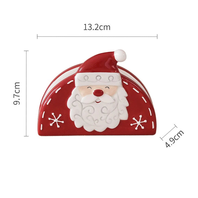 JUSTINLAU Home Decoration for Xmas Gift Santa Claus Napkin Holder Nordic Style Creative Ceramic Relief Christmas Tissue Holder