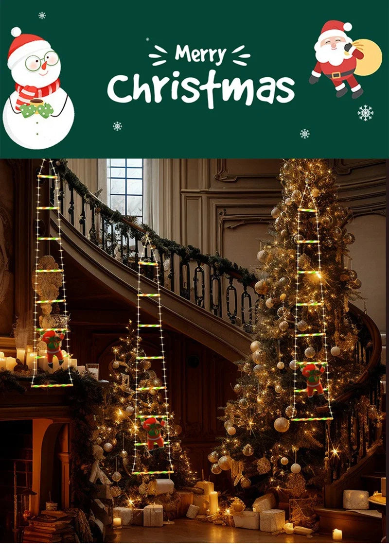 LED Climbing Santa with Light-Up Ladder – Outdoor Christmas Decoration