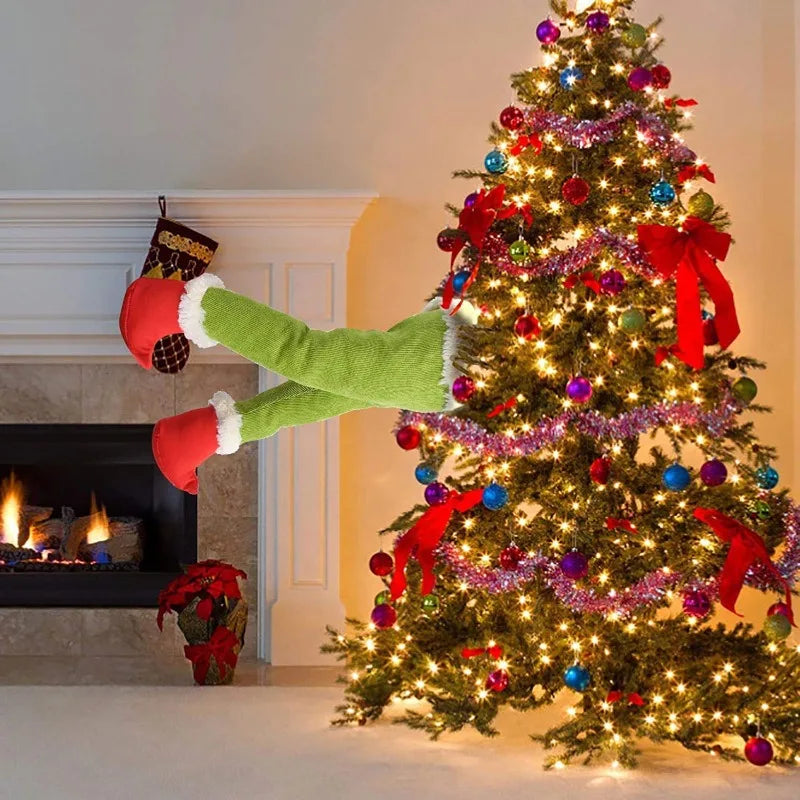 Christmas Elf Leg Plush Toy Xmas Tree Decoration Props Santa Claus Green Artificial Leg Children's Toy Christmas Home Decor