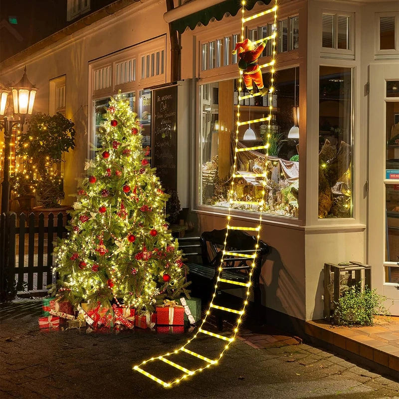 LED Climbing Santa with Light-Up Ladder – Outdoor Christmas Decoration