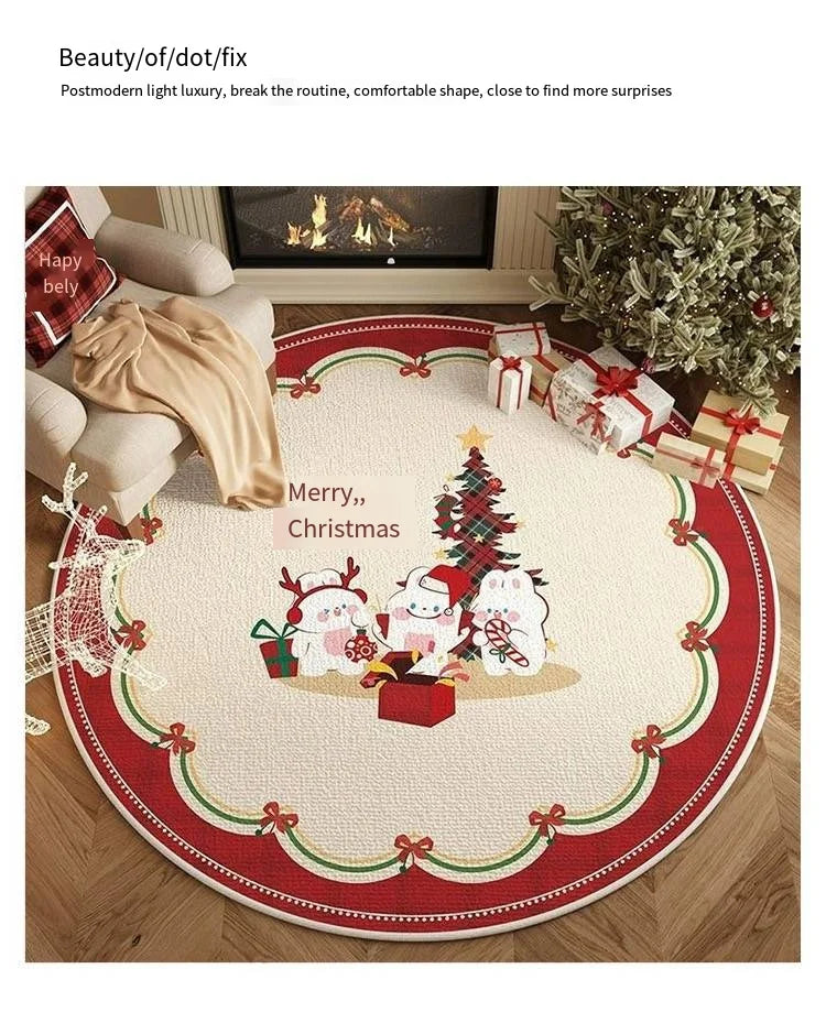 Round Christmas Snowflake Rug – Festive Holiday Floor Mat for Living Room & Tree Decoration