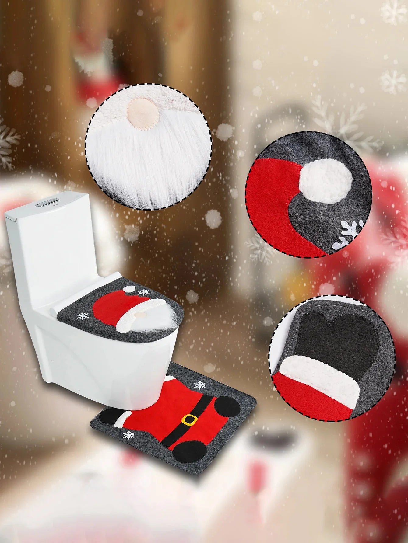 1set Christmas Dwarf Faceless Elderly Toilet Cover Cute Anti Slip and Easy to Clean Suitable for Christmas Home Bathroom Decor