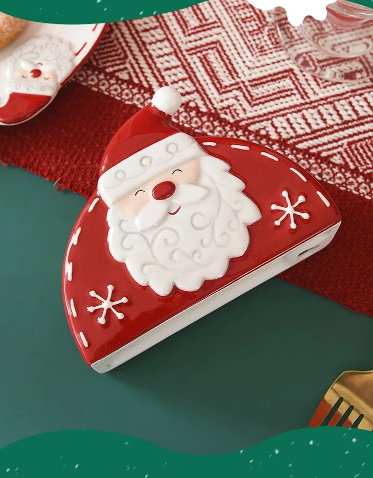 JUSTINLAU Home Decoration for Xmas Gift Santa Claus Napkin Holder Nordic Style Creative Ceramic Relief Christmas Tissue Holder