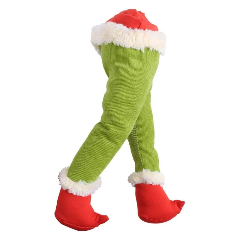 Christmas Elf Leg Plush Toy Xmas Tree Decoration Props Santa Claus Green Artificial Leg Children's Toy Christmas Home Decor