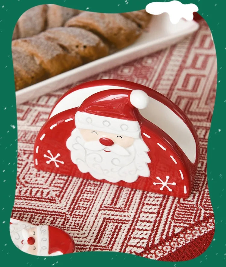 JUSTINLAU Home Decoration for Xmas Gift Santa Claus Napkin Holder Nordic Style Creative Ceramic Relief Christmas Tissue Holder