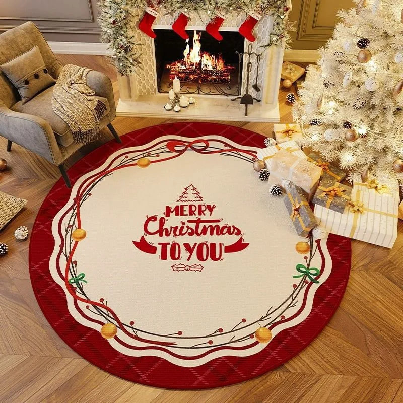 Round Christmas Snowflake Rug – Festive Holiday Floor Mat for Living Room & Tree Decoration