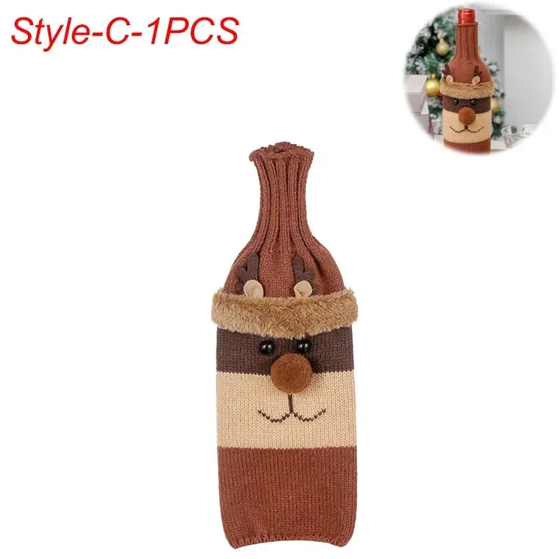 Christmas Wine Bottle Cover Set Santa Snowman Woven Wine Bottle Bags for Christmas Party Dinner Table Decorations New Year Gifts